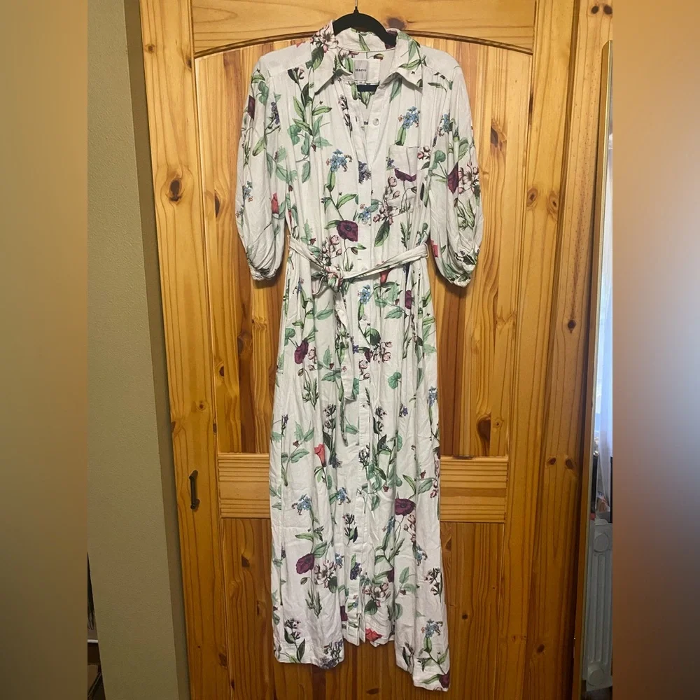 Maeve Floral Linen Maxi Dress with Tie Waist - Picture 4 of 6